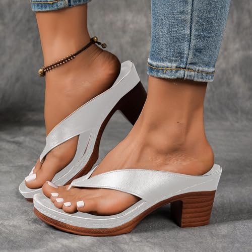 Summer Sandals for Women 2025 Comfortable,Women's Dressy Block Heel Walking Sandal with Arch Support Slip On Open Toe Flip Flops Bridal Party Wedding Shoes Casual Wedge Thong Platform3