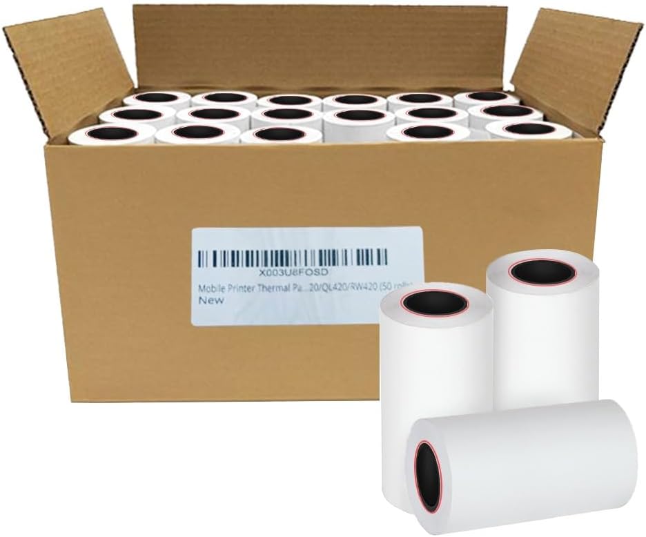 Thermal Printer Paper Rolls compatible with Zebra Printer ZQ520, QL420, RW420, ZQ500, P4T – 80 Feet Thermal Receipt Paper - 50 Rolls – NOT Label