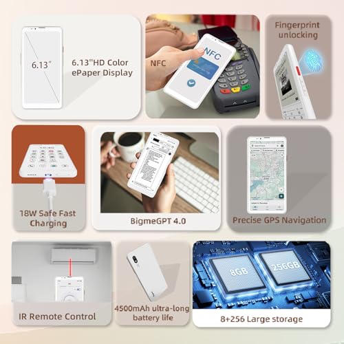 Image of Bigme HiBreak Pro Color Epaper Phone, 8+256 GB 5G Smart Phone, Android 14 OS Ebook Reader, White (White)