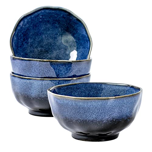 UNICASA Tazones de Consomé, Juego de Cuencos 4 Piezas para 4 Personas, Plato de Postre para Microondas de Desayuno, Servicios de Mesa - Azul Cover