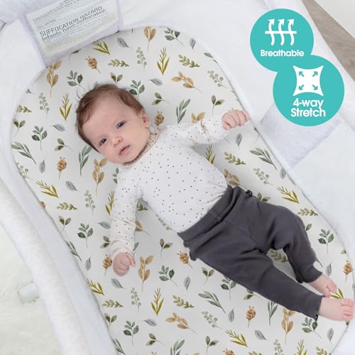 Image of Stretch Fitted Bassinet Sheet Set BROLEX 2 Pack Cradle Sheets for Bassinet Pad /Mattress,Unisex Boys Girls,Ultra Soft,Rose Foliage