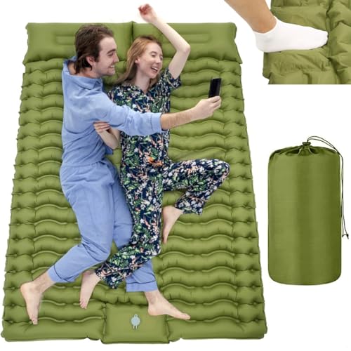 Self-Inflating Double Sleeping Mat, 78.7 X 55 X 3.9 Inches Inflatable Sleeping Pad with Foot Pump, Adjustable Pillow for Outdoor Travel, Backpacking, and Climbing