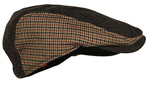Image of Wonderful Fashion Men's Classic Herringbone Tweed Wool Blend Newsboy Ivy Hat (Large /X-Large, Charcoal)