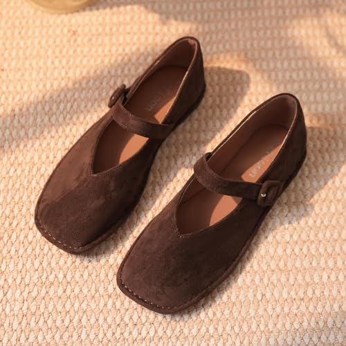 Lefiioon Women's Mary Jane Flats Elegant V-Cut Square Toe Ballet Shoes with Adjustable Strap Comfortable for Casual Dressy Office Brown by Lefiioon - Used condition - Image 2