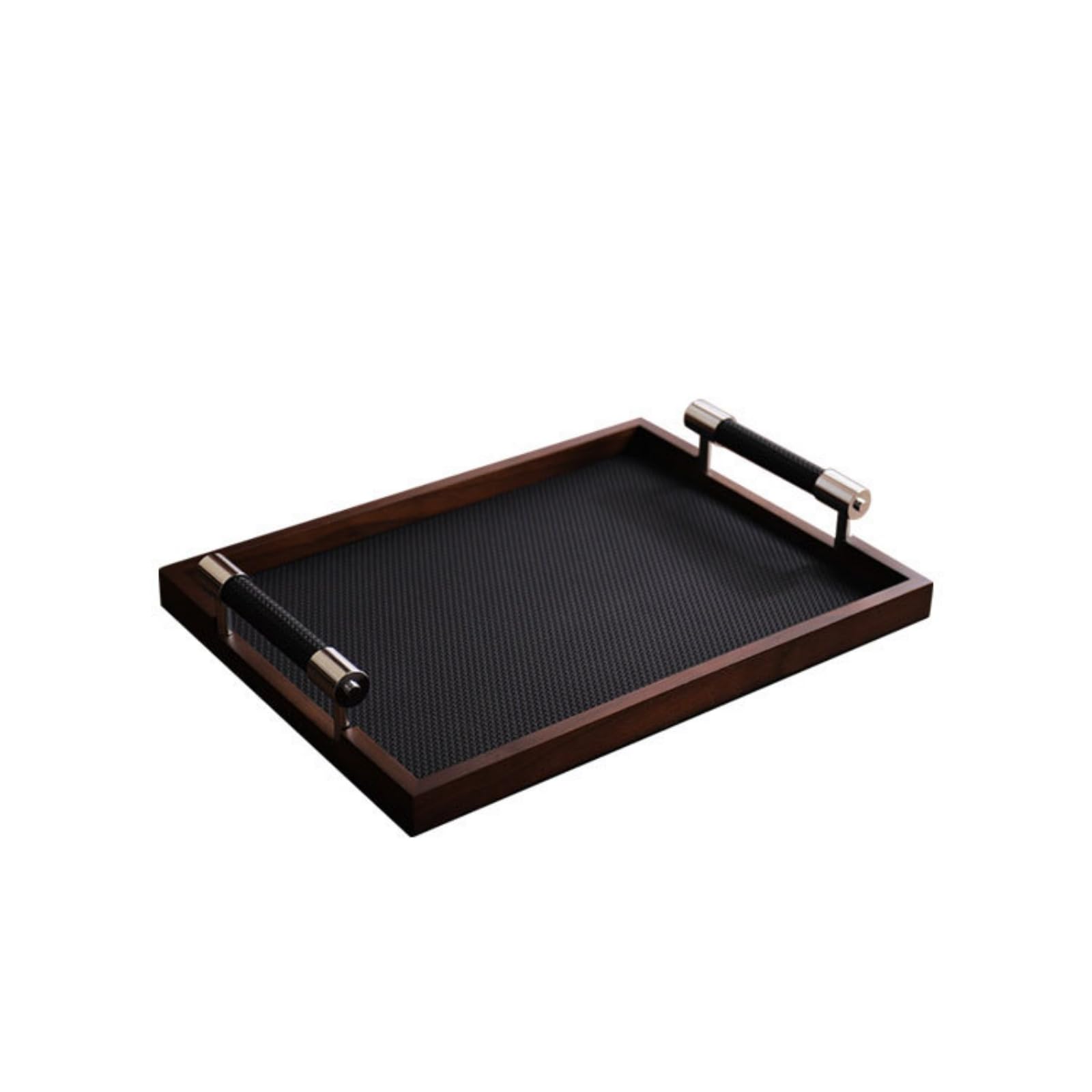 MagiDeal Vassoio Profumato Vassoio da Servizio Vassoio Decorativo Vassoio Portaoggetti con Telaio Effetto Legno E Manici Robusti in Metallo Adatto per Consolle, Nero, 41 29 5.5CM
