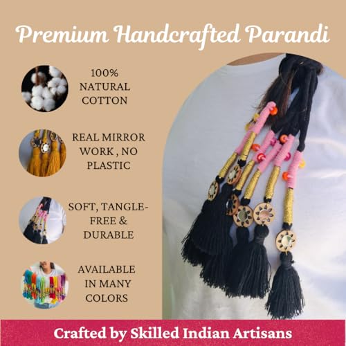 Image of Zippy Flora Handmade Boho Parandi / Paranda Traditional Hair Accessory for Women & Girls | Ethnic Braided Hair Tassels, Choti Hair Extension, Decorative Braid Jewelry for Festive & Wedding Hairstyles (Neelima Black)