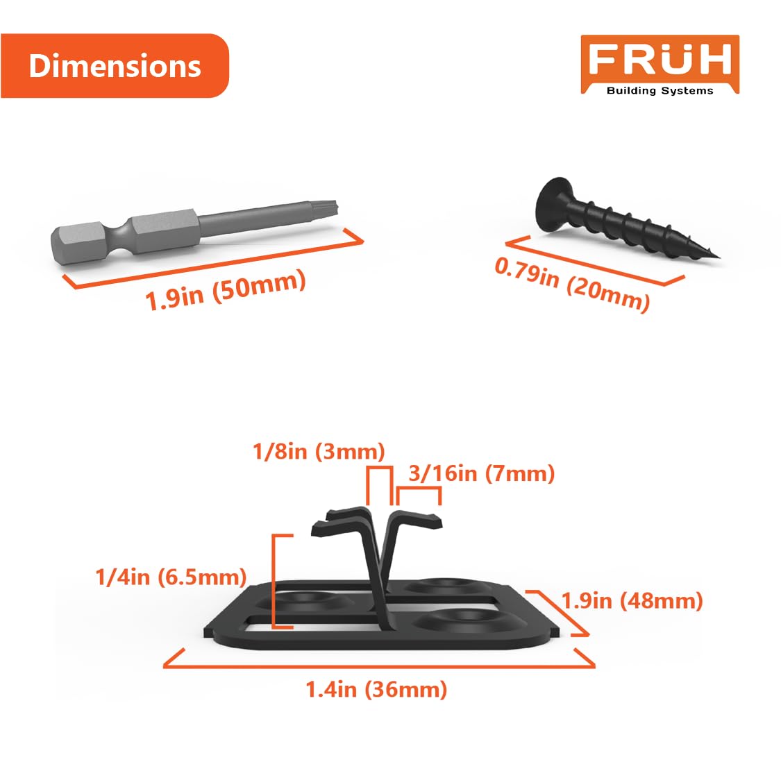 Hidden Deck Fasteners for Composite Deck Boards – 6.5mm / 0.255" Groove Height - Heavy Duty Black Galvanized Steel - Includes Drill Bit and Composite Deck Screws to Attach Deck Clips