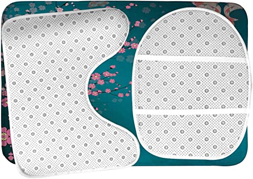 Badezimmerteppich-Set, 3-teilig, Florale Kirschblüten-Blumen, Koi-Fische, waschbare Badteppiche, rutschfest, mit Rückenpolster, Konturteppich und Toilettendeckelbezug – Bild 6