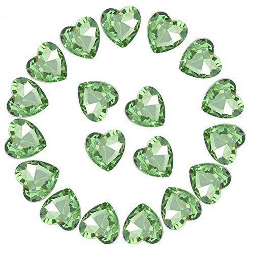 Crystal Rhinestones 50pcs AB Crystals Pointback Heart Glass Rhinestone for DIY Crafts Jewelry Making,12mm,Light Green