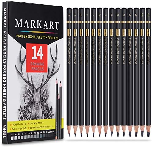 MARKART Professional Drawing Sketching Pencil Set - 14 Pieces,Graphite,(12B - 4H), Ideal for Drawing Art, Sketching, Shading, Artist Pencils for Beginners & Pro Artists