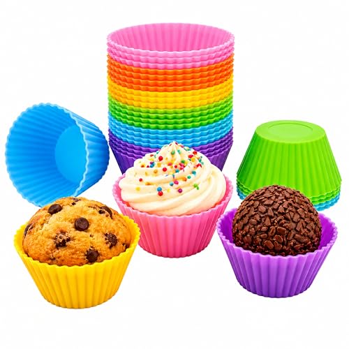 Mini Silicone Muffin Cups 24 Pack Reusable Cupcake Molds Round