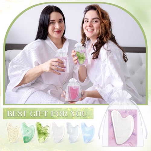 Sherr 24 Sets Gua Sha Facial Tools Bulk Resin Heart Shaped Guasha Boards with Organza Pouch and Cards for Face Body Massage Relaxation Self Care Ideal Spa Acupuncture Prevent Wrinkles(Light Colors) — view 4