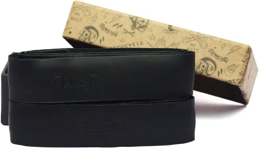 Trip Machine Company Motorcycle Handle bar Leather Grip Wraps - Universal Grips Accelerator Custom Cover wrap Set for Bike Handlebar (Black)