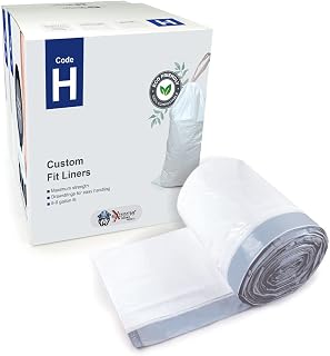 Premium Custom Fit Trash Bags w/Drawstring Closure - 50 Count - 1 Refill Roll - Compatible with Simplehuman Code H - 30-35L/8-9 Gallon Trash Cans - Durable, Heavy-Duty Garbage Bags