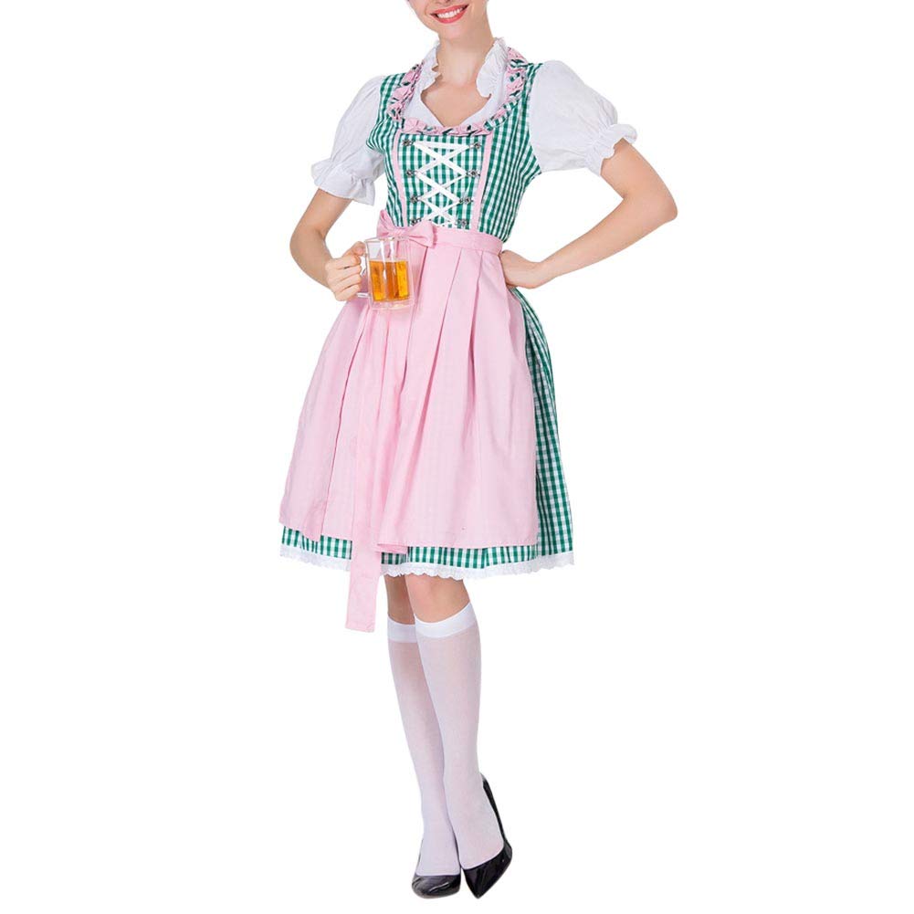 HongH Women's German Oktoberfest Costume Adult Dirndl Traditional Bavarian Beer Carnival Fraulein Cosplay Maid Dress Outfit (13# Green, L)