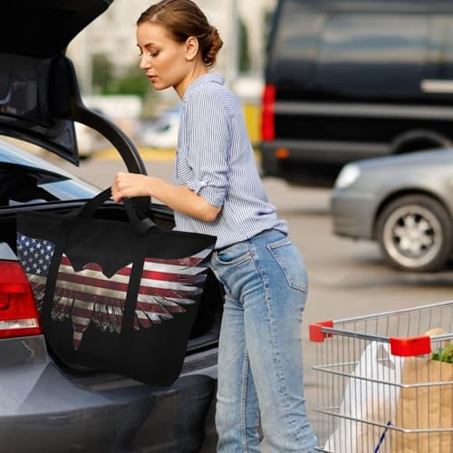 Bird American Flag Black Large Insulated Tote Bag for Grocery Shopping Reusable Tote Bags for Women Men, Cooler Bag with Zippered Top & Handles for Beach Picnic Travel4