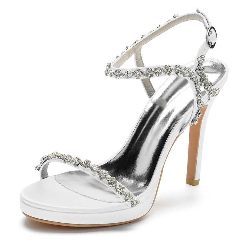 TarfiC Women’s Wedding for Bride Evening Shoes Rhinestones Comfortable Buckle Pumps Satin Prom Party Dress Shoes