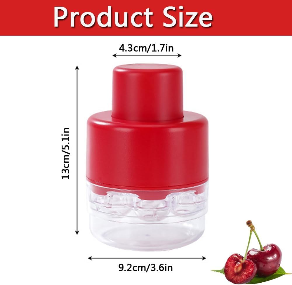 Cherry Pitter Tool With 7 Individual Holes - Quick Release Multi-Function Stoner Seed Remover for Making Jam, Red