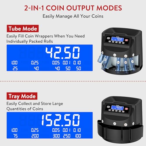 PONNOR Coin Counter Machine Sorter Change and Wrapper Roller Counting Organizer Sorts up to 300 Coins Per Minute Automatically Sorts and Batches - Black by PONNOR - Image 6