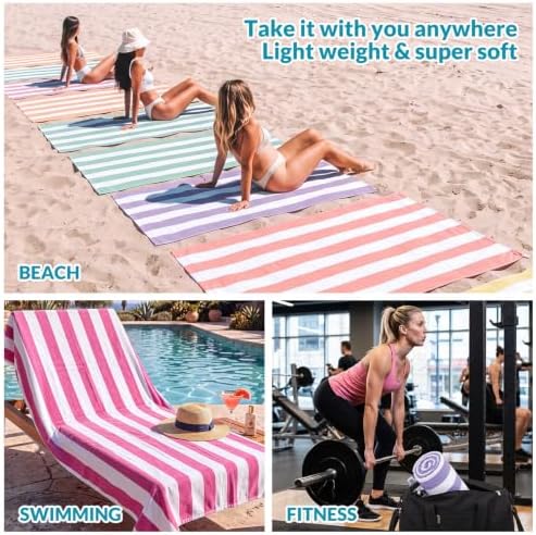 Frienda 12 Pack Pastel Striped Beach Towels 71''x 32'' Large Microfiber Quick Dry Absorbent Bath Towels for Swimming Pool Beach Cruise Travel Gym Supplies — view 5