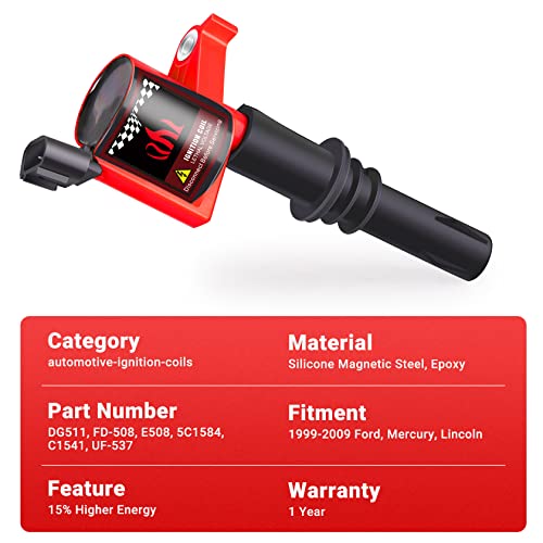 Carbole Pack Of 8Pcs Straight Boot Ignition Coils Compatible With 1999-2008 Ford Lincoln Mercury V8 V10 4.6L 5.4L 6.8L Replacement For Dg511 Fd508 E508 Uf537 Ic558 #TOP2
