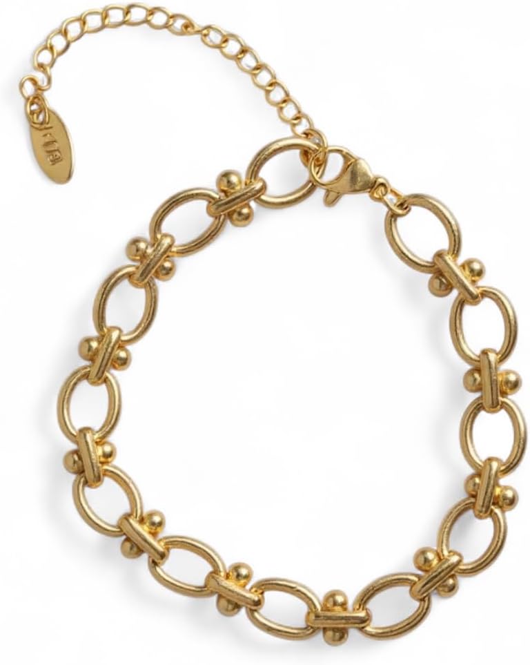 18K 18 Karat Yellow Gold Plated over Stainless Steel Oval Link Chain Bracelet, 6.5 inch, Nickel Free Waterproof hypoallergenic Tarnish Resistant