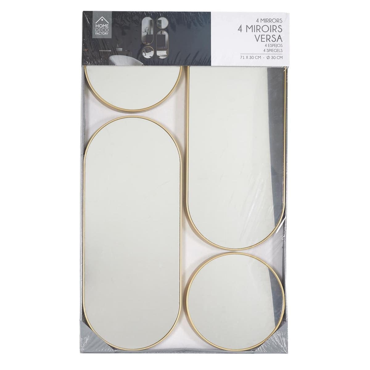 AltoBuy Lot de 4 Miroirs Muraux Décoratifs Rond et Ovale Versa Doré - Ionix