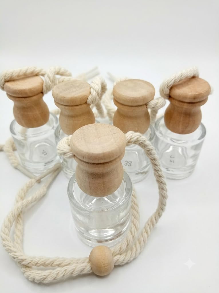 Ahşap Kapaklı Boş Cam Silindir Oto Kokusu Şişeleri, 8 ML, 5 Adet, Yeniden Kullanılabilir, Esans Depolama için