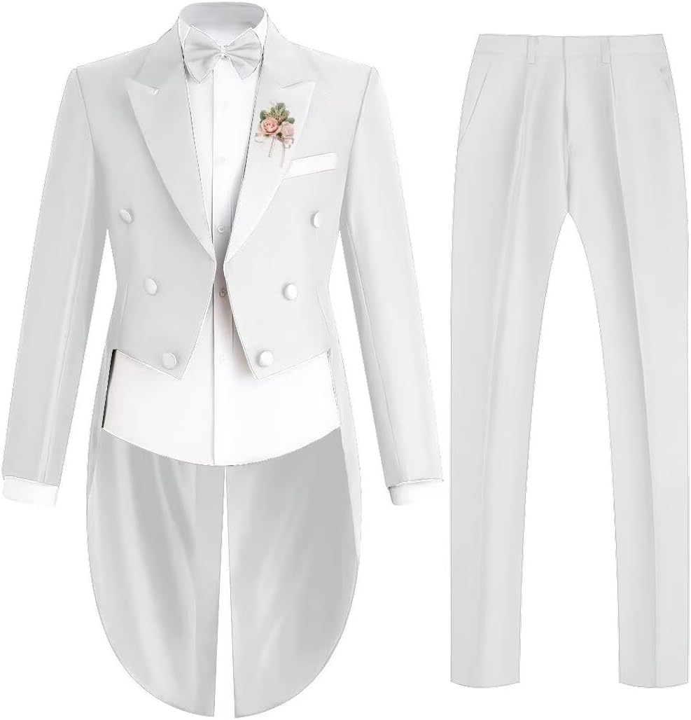 Men's 2 Piece Wedding Suit Tailcoat Suit Jacket Tuxedo Double Breasted Swallow Tail Coat for Prom Court Show Costume