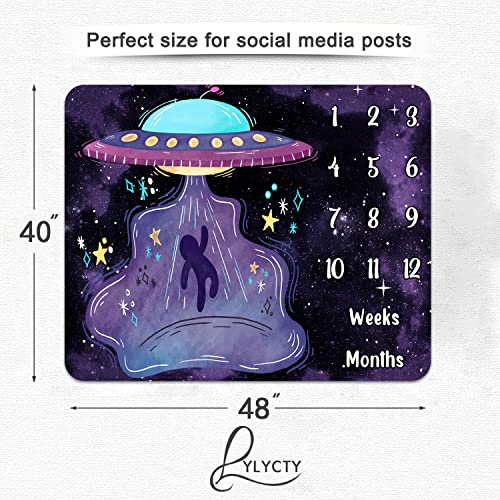 Image of Space Baby Age Blanket, UFO Astronaut Baby Monthly Milestone Blanket Growth Chart Blanket, 48x40 inch Memory Blanket Nurse Receiving Blanket Baby swaddling Blanket BTLSLY259