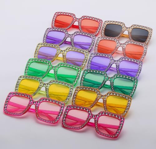 Oversized Crystal Rhinestone Sunglasses for Women Men Thick Frame Bling Glasses Sparkling Disco Glasses4
