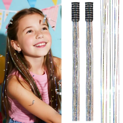 MYKURS Hair Tinsel for Kids, Glitter Hair Extensions Clip in, 16 PCS
