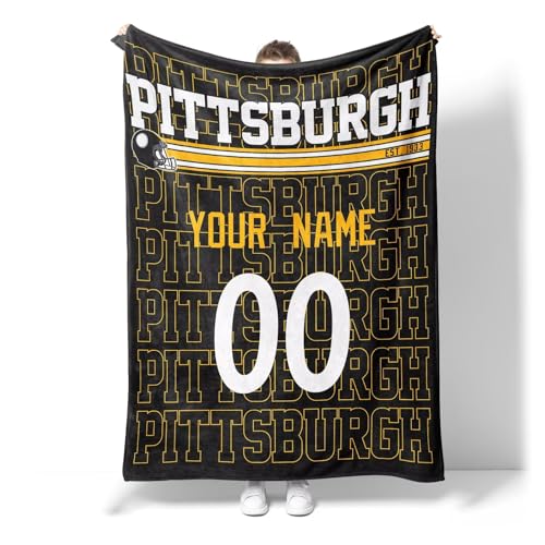 ANTKING Pittsburgh Throw Blanket for Men Women Boy Custom Name and Number Gifts