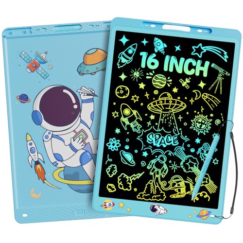 Bunter LCD Schreibtafel 16 Zoll für Kinder und Erwachsene, LCD Writing Tablet Löschbarer Wiederverwendbarer Zeichenblock, Abschließbar Maltafel Tablet, Kinder Spielzeug Geschenke, Blau