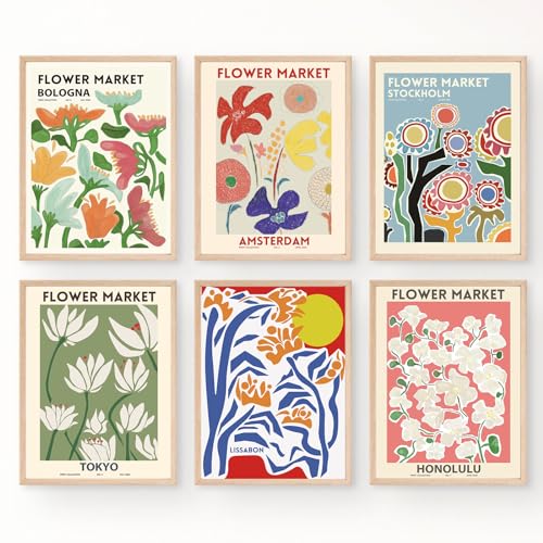 Bluetit Flower Market Poster Wall Art for Living Room Matisse Wall Art Botanical Art Prints Posters for Room Aesthetic 8x12 inch UNFRAMED