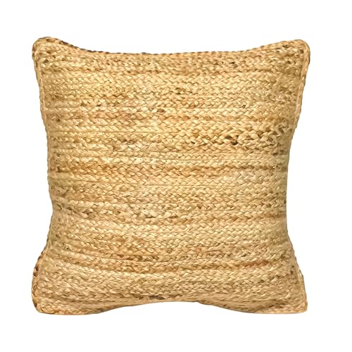The Fine Living Co. Jute Pillow Covers 18x18, Braided Jute Throw Pillows, Indoor Outdoor Boho & Farmhouse Decor, Natural Decorative Cushion Covers for Couch, Living Room & Patio, 1Pc