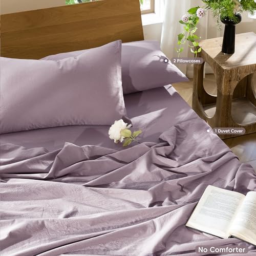 Image of MooMee Duvet Cover Set 100% Washed Cotton Linen Like Oversized King Plus | Relaxed Linen-like Texture. Soft, Breathable & Long-lasting Comfort. Lightweight. Hidden Zipper with 8 Interior Corner Ties