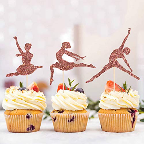 Monmon & Craft 24 Pcs Ballerina Cupcake Toppers For Girl Birthday / Welcome Baby Girl / Girl's 1St Birthday Party Cake Decorations / Rose Gold Glitter Ballet Girl Cupcake Toppers #TOP3