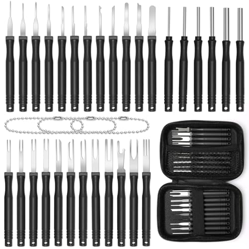 Anglekai 30+4P Terminal Pin Removal Tool Kit, Electrical Connector Depinning Tool Terminal Pin Extractor Kit Wire Release Tool for Car Household Devices (Black)