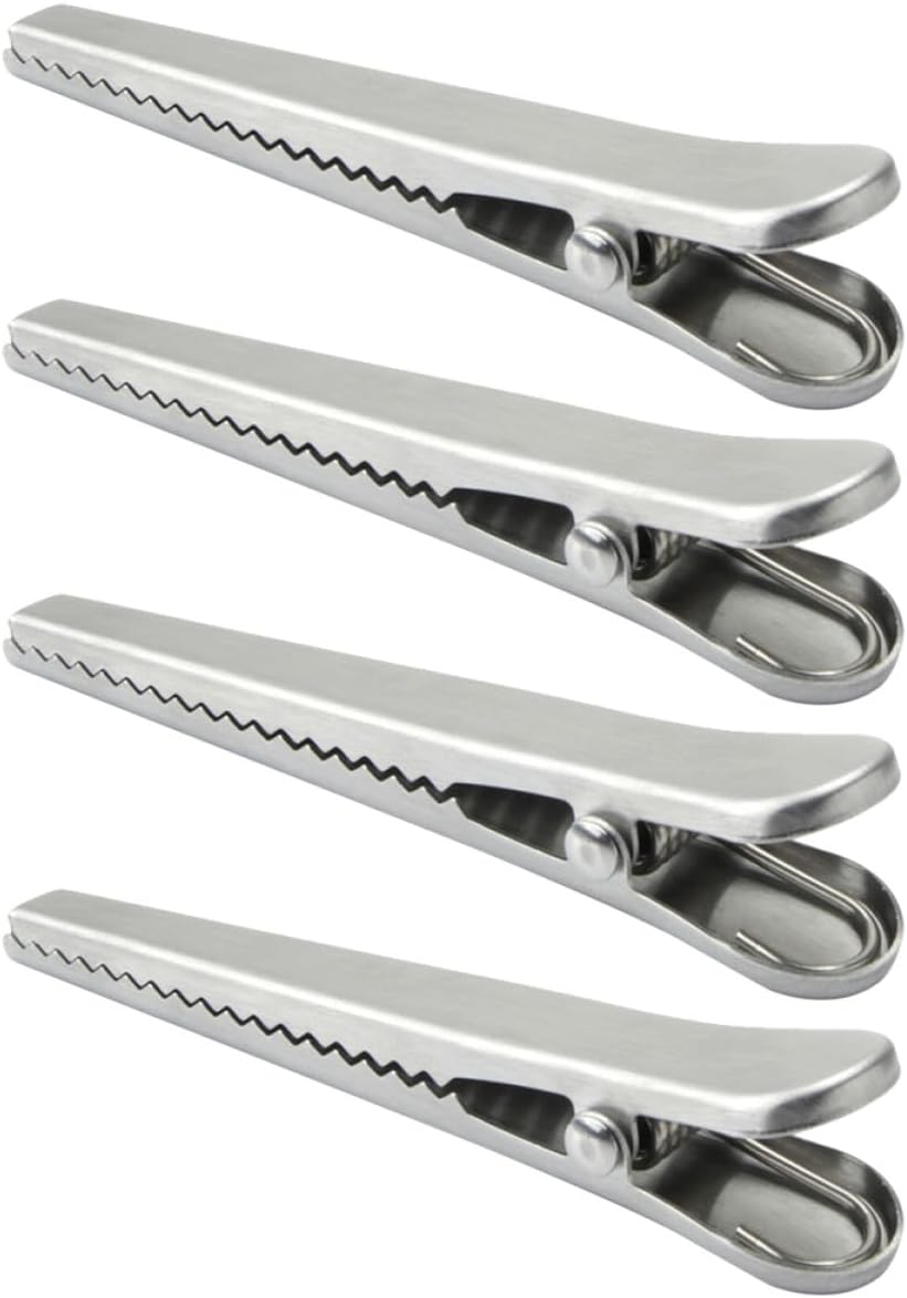 Housoutil 4pcs Stainless Steel Food Bag Sealing Clips Large Size Sturdy Snack Bag Clamp for Kitchen Food Freshness Preservation