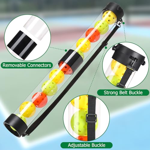 TOBWOLF Tennis Ball Pick up Tube, Lightweight Pickleball & Tennis Collector Ball Holder with Shoulder Strap, Detachable 2-Sessions Tennis Ball Hopper Tube Fits 11 Pickleballs or 13 Tennis Balls
