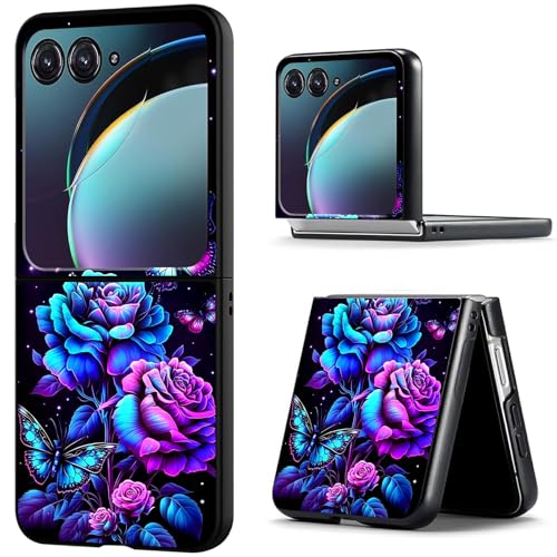 BREIDMKFM for Motorola Razr Plus 2025 Case,for Moto Razr Plus 2025 Case Cute Slim Thin Hard PC Anti-Scratch Shockproof Support Wireless Charging Protective Cover,Purple Roses Butterfly
