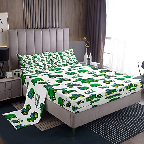 Excavator Car Sheet Set Full Size Kids Boys Cartoon Construction Truck Bed Sheets Set Ultra Soft Cars Tractors Bedding Set Teens Bedroom Decor Children Kid's Sheets, Luxury Microfiber