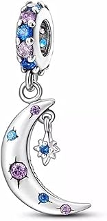 دلاية فضة استرليني 925 - هلال به نجمة - انيقة و جميلة مطعمة بالكريستال- متوافقة مع اساور و سلاسل الباندورا و العادية- It