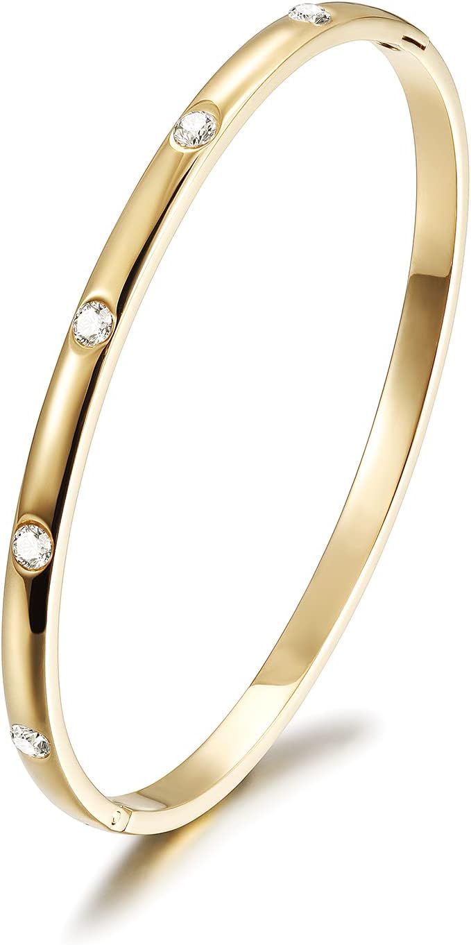 Gold Love Thin Bangle Bracelet for Women Stainless Steel Metal Gold Plated Cuff Bangle Jewelry for Men and Adults Fashion Gift