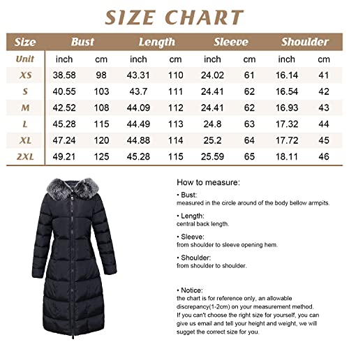 Chouyatou Women's Winter Windproof Padded Long Down Alternative Coat Faux Fur Hood (Medium, Black) #TOP5