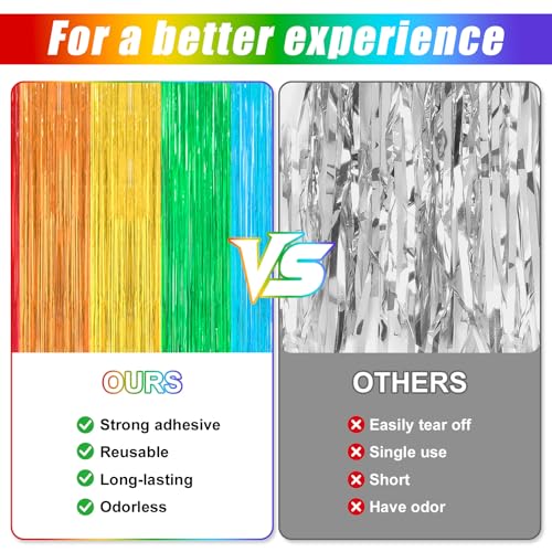 Image of Crosize 2 Pack 3.3 x 8.2 ft Rainbow Foil Fringe Curtains Party Decorations, Tinsel Curtain Backdrop for Parties, Door Streamers, Glitter Streamer Fringe Backdrop for Birthday Decoration