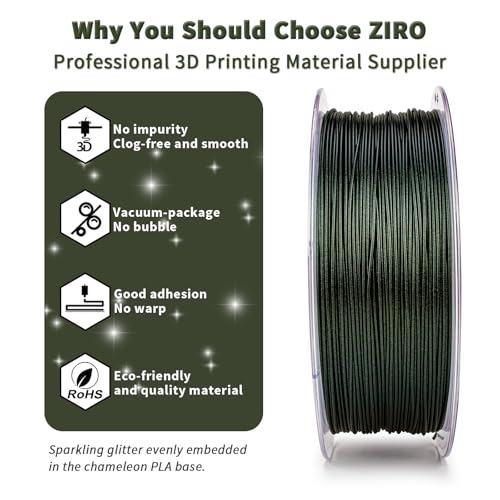 Image of ZIRO Chameleon Series Filament, 3D Printer Filament 1.75mm, Shiny Sparkle PLA with Glitter, Super Twinkling Effect Material 1kg /2.2lbs Spool, Fit Most FDM 3D Printers, Moss Green Luster