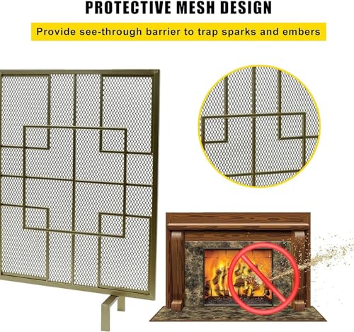 Écran de cheminée doré en acier avec maille de protection pour le salon - 5