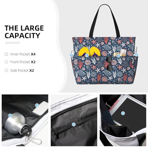Large Beach Bags Water-resistant Sandproof - Summer beach starfish shell Cute Beach Tote Bags for Women with Zipper3